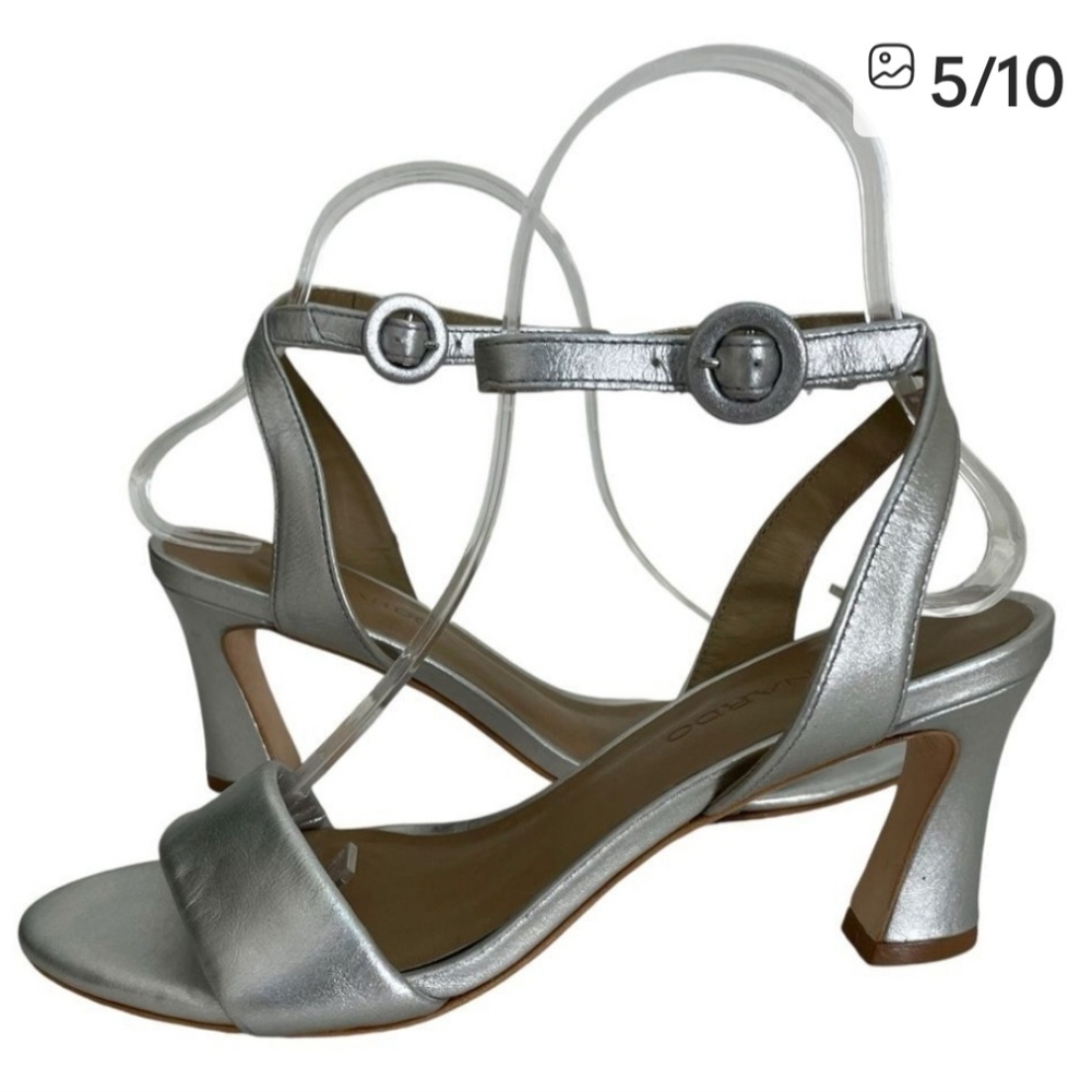 Bernardo Nora 2 Silver Metallic Leather Ankle Strap Sandal Heels Size 6 NWOT - Picture 8 of 13